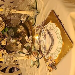 Glass Serveware Fruit/Salad Bowl  Geometric Shiny Gold Accent Multicolored